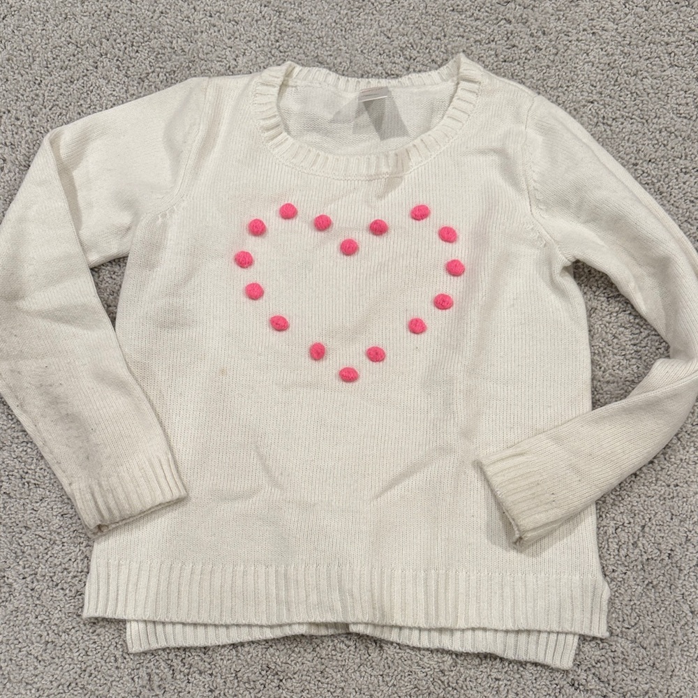 Gymboree White Sweater with Pink Heart Design